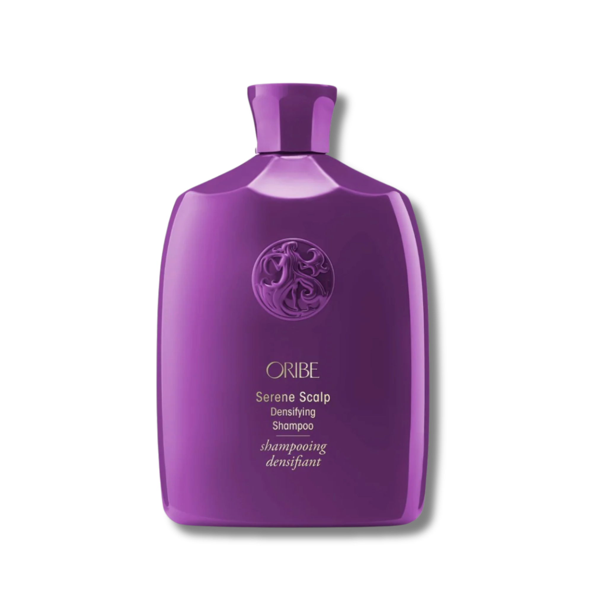 Purple Oribe shampoo bottle on a white background
