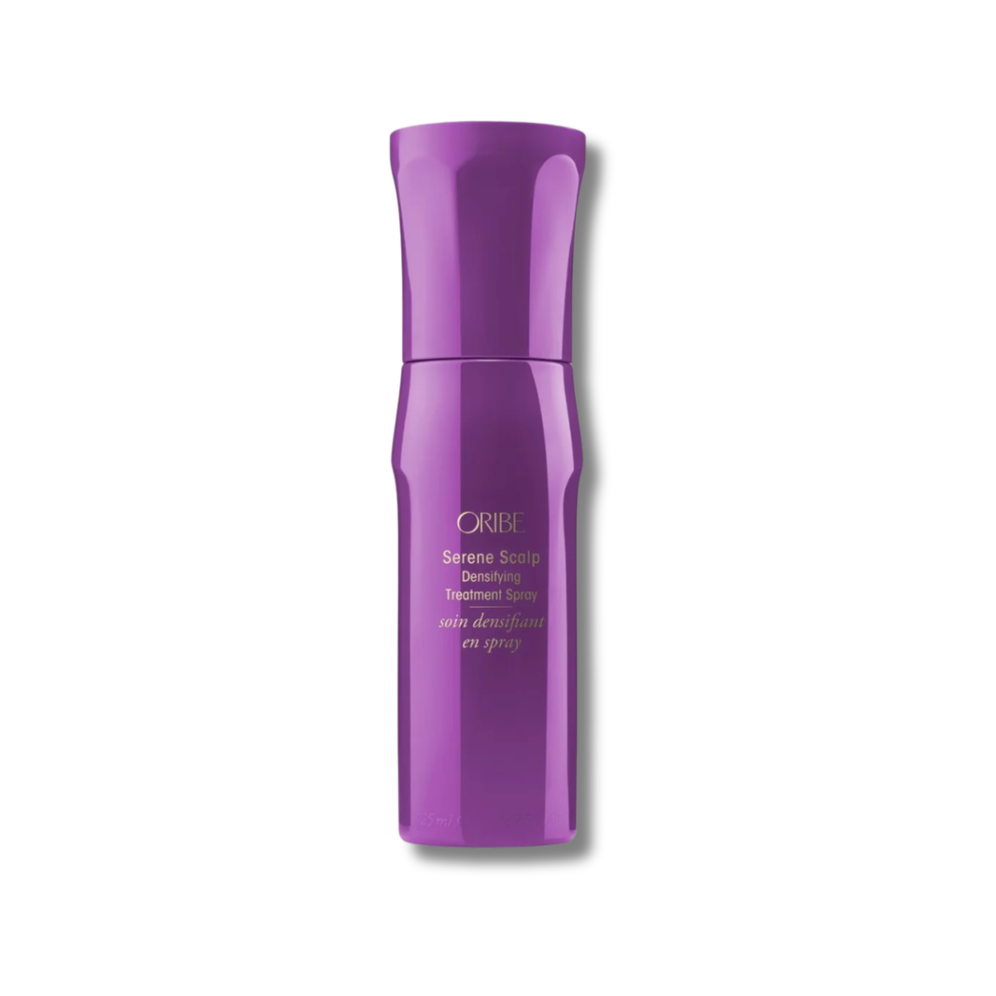 Purple Oribe hair product bottle on a white background