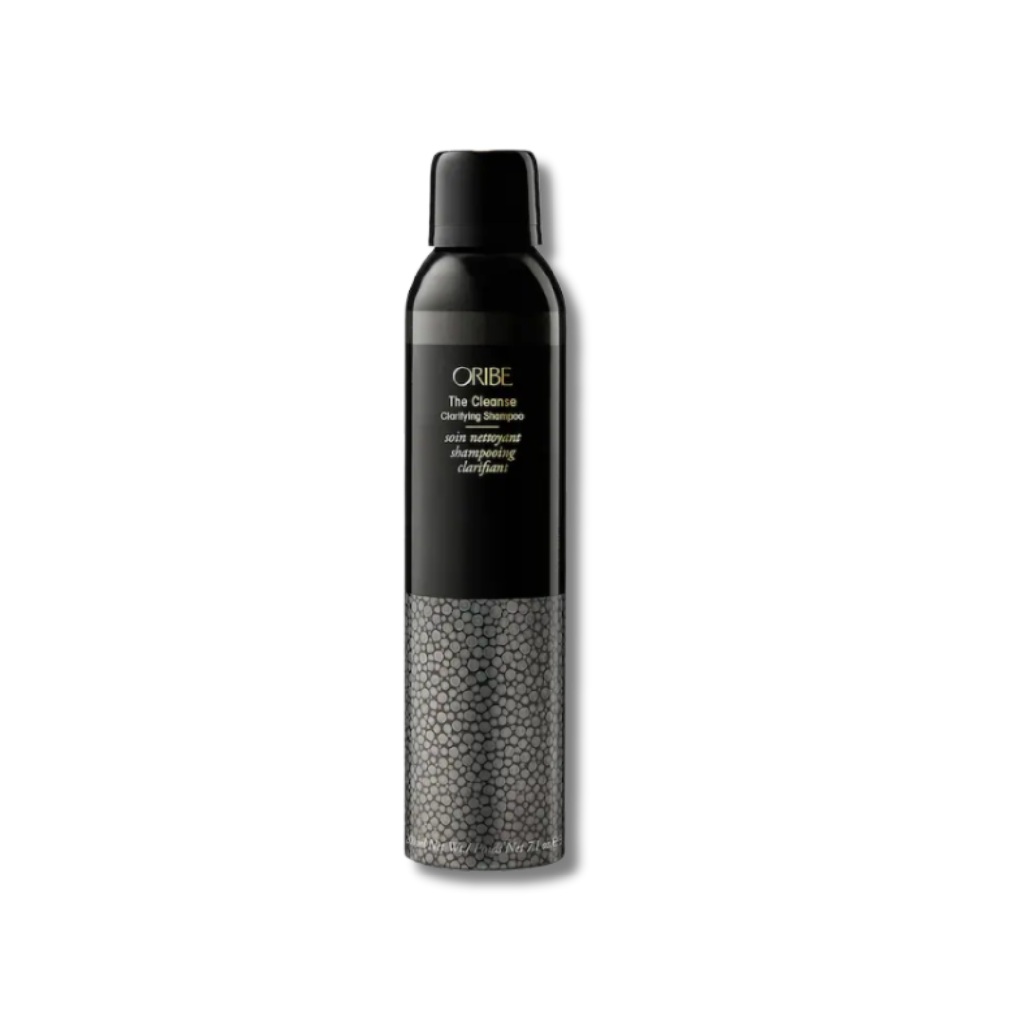 Oribe hair product spray bottle with black label on a white background