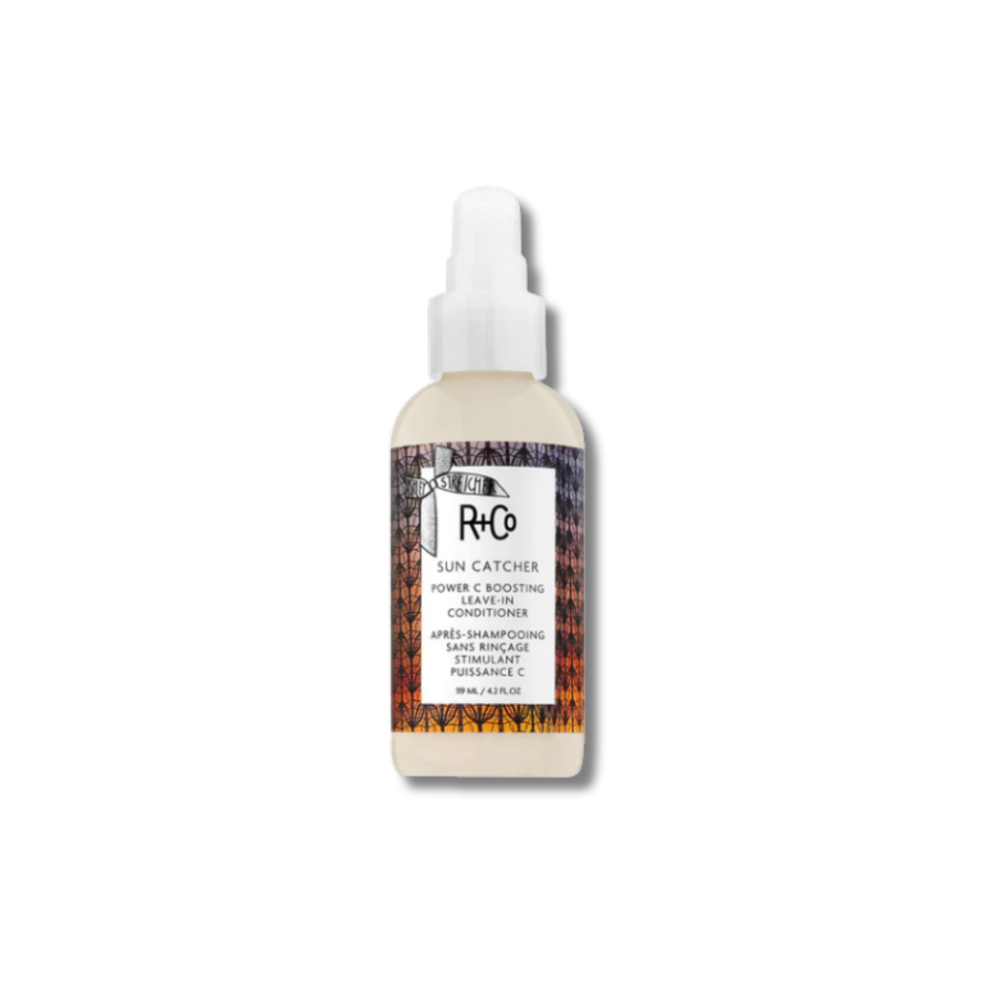 R+Co Sun Catcher hair product bottle on a white background