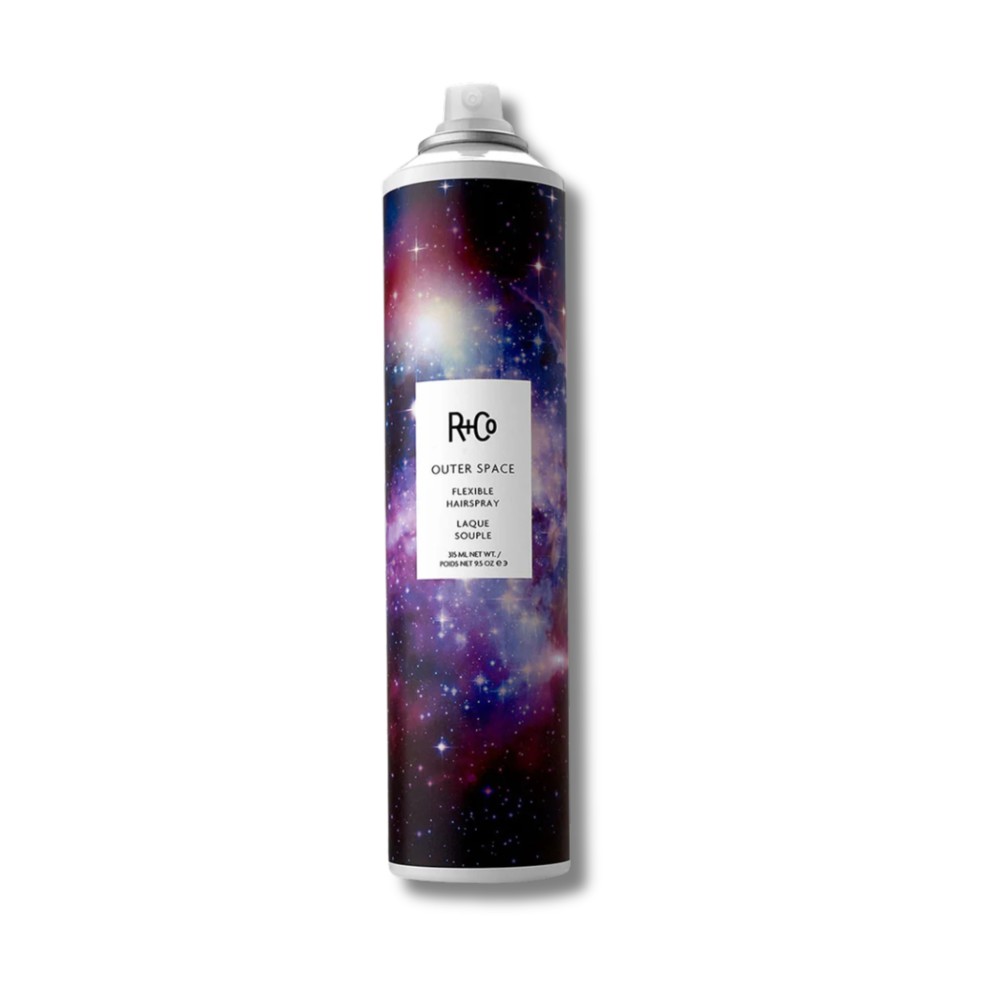 Hair spray can with galaxy design on a white background