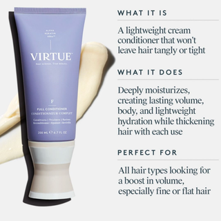 Virtue Full Conditioner tube with product description text on a white background